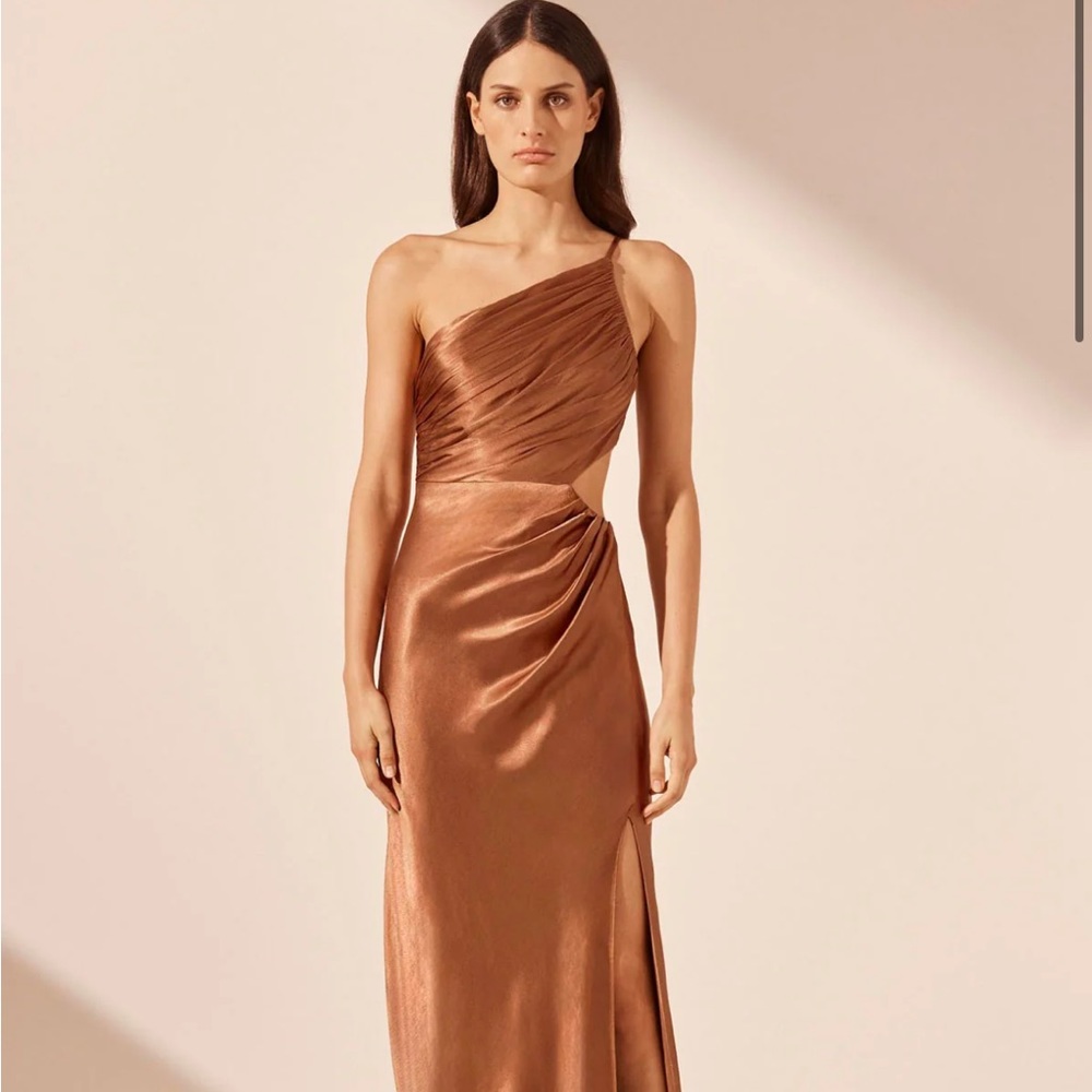 Shona joy. La Lune Asymmetrical Gathered Maxi Dress - Almond
